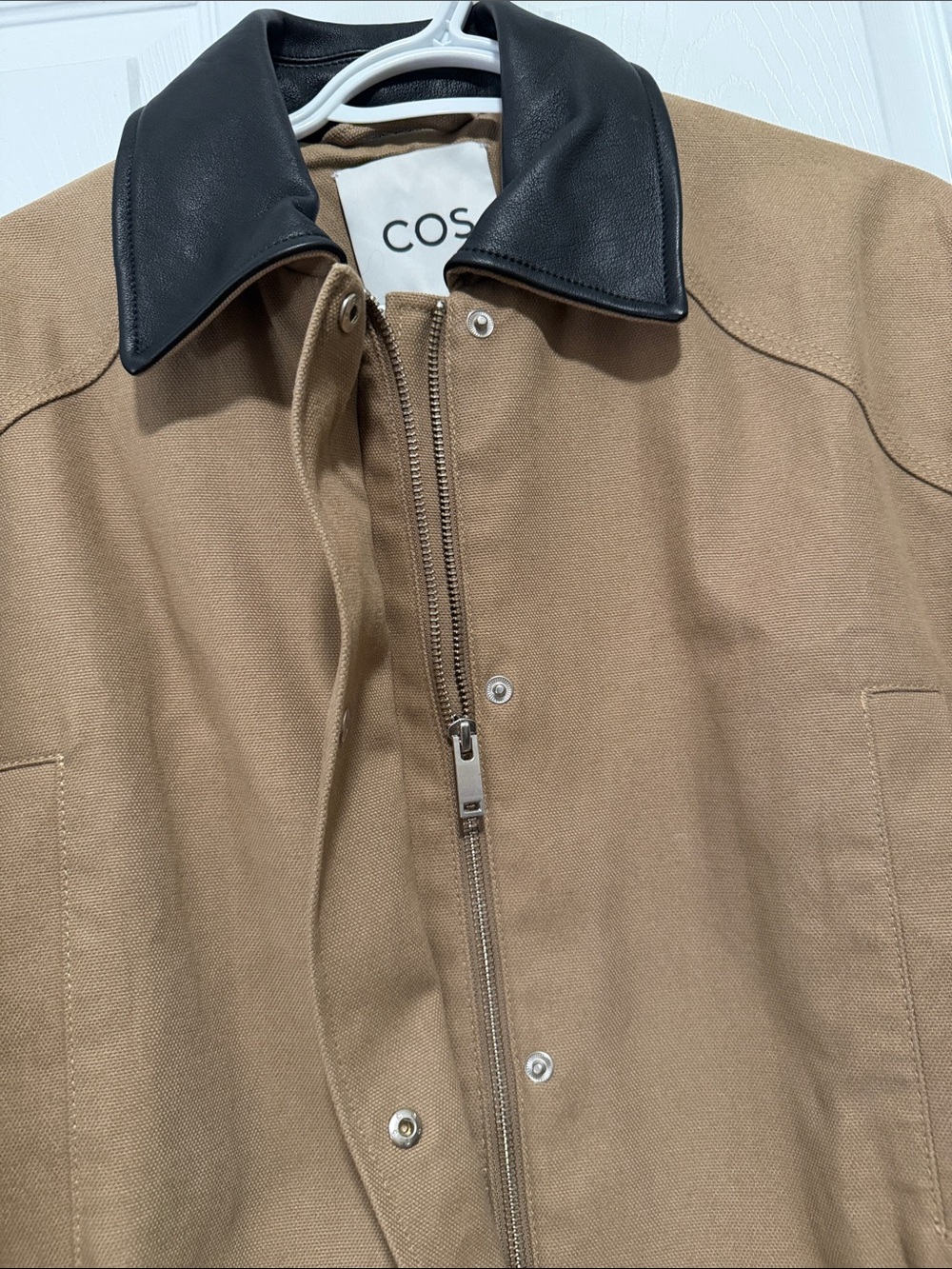 Viral COS Leather Collar Field Jacket Camel Black Size Medium - Picture 11 of 12
